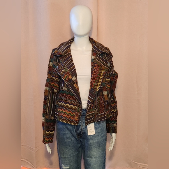 NW-UPC TAG   EMERY ROSE  CHEVRON PRINT DOUBLE BREASTED JACKET - Picture 2 of 7